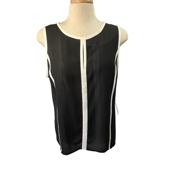 Halogen Tipped Slvless Top Keyhole Round Neckline Sz M/L White Trim on Black NWT - Picture 11 of 11